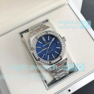 Replica Audemars Piguet Royal Oak Blue Stainless Steel Diamond Bezel 41mm 